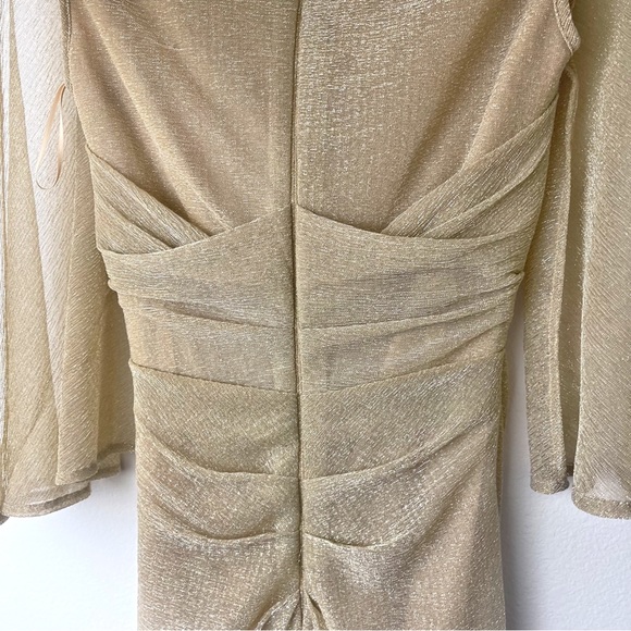 Talbot Runhof Doris Draped cape metallic sheer gold gown size 2 - Picture 7 of 11